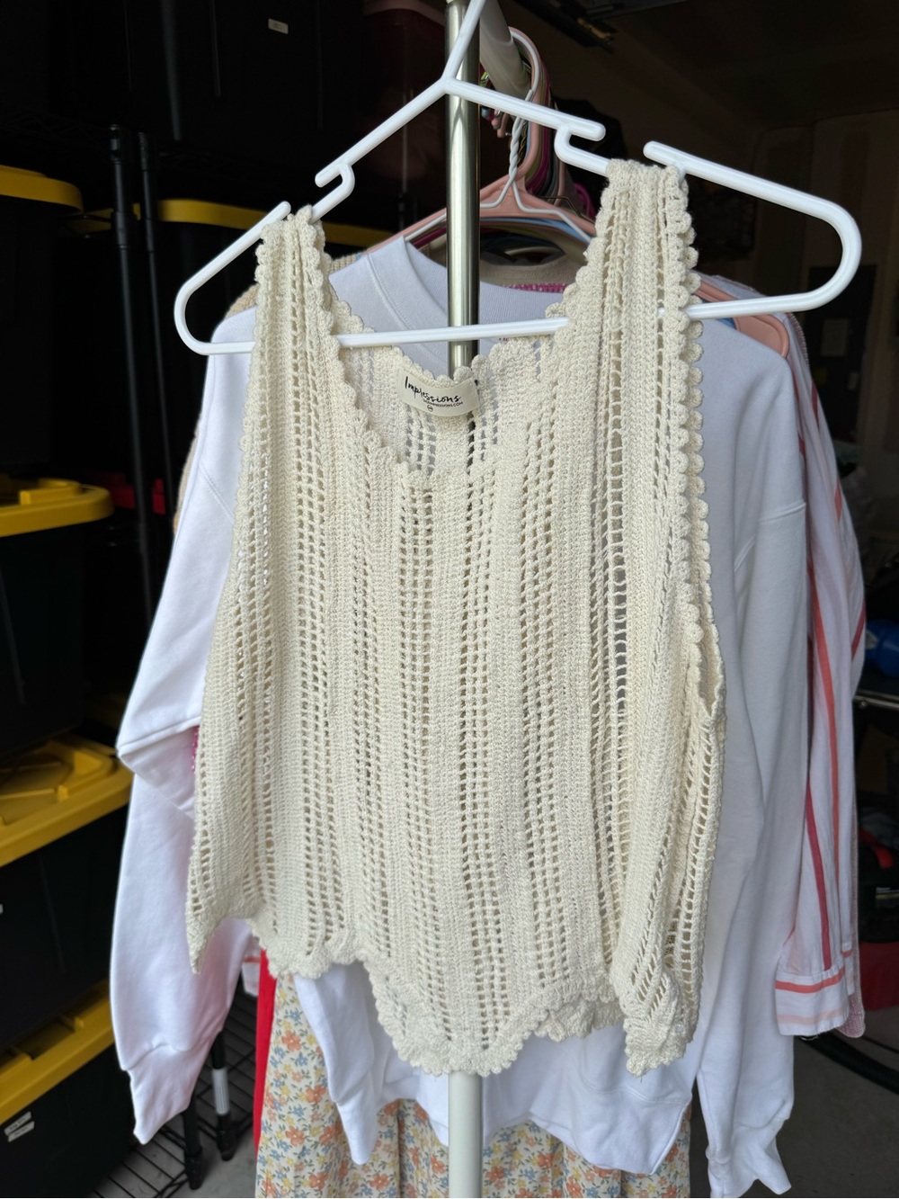 Impressions Open-Knit Crochet Tank Top - Cream